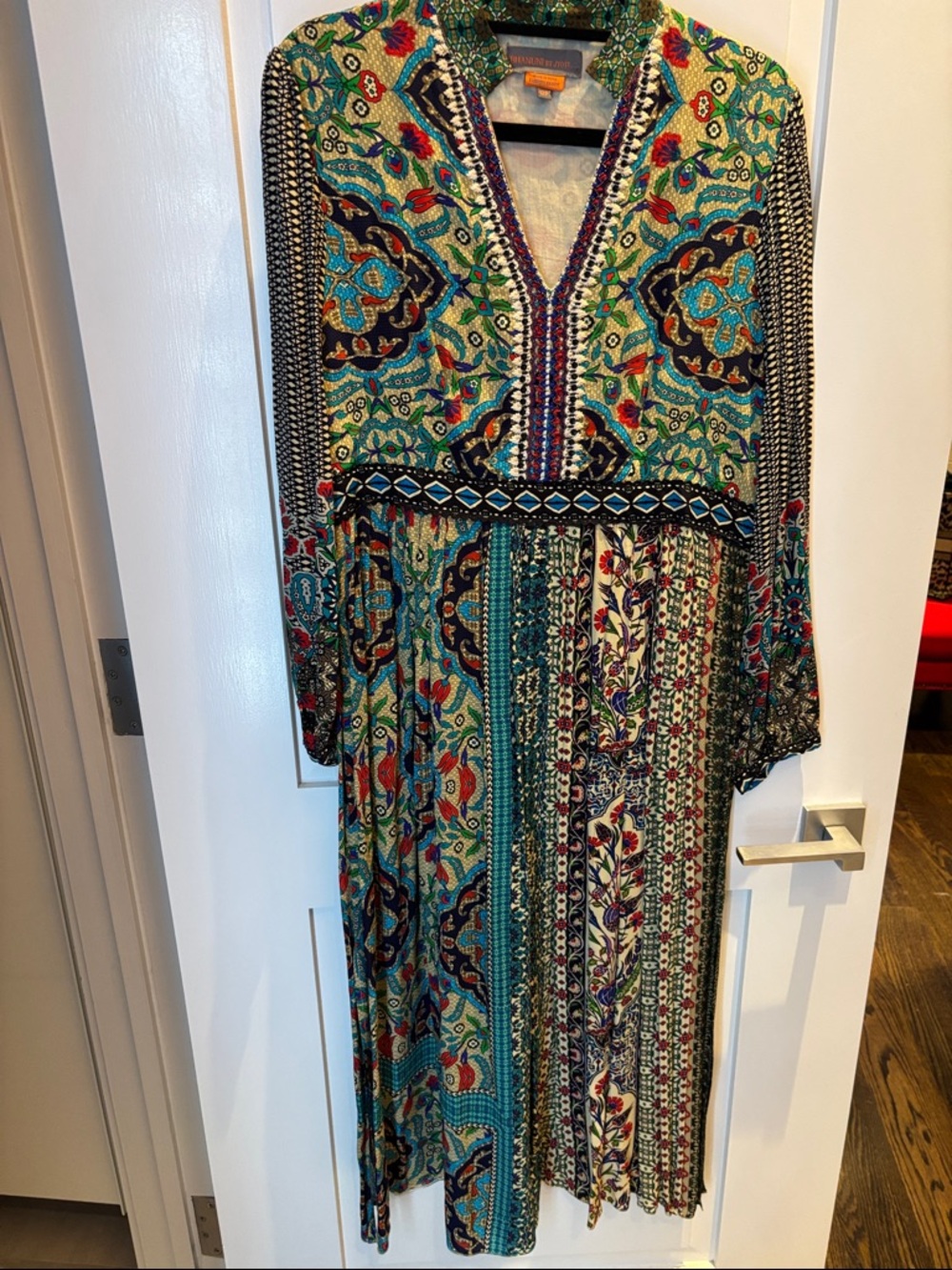 Teal Multi-Print Long Sleeve Maxi Dress